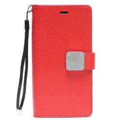 iPhone 8 Plus / iPhone 7 Plus Multi Pockets Folio Flip Leather Wallet Case with Strap (Red)